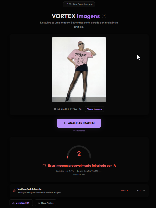 Imagem de IA detectada — Score 2/100